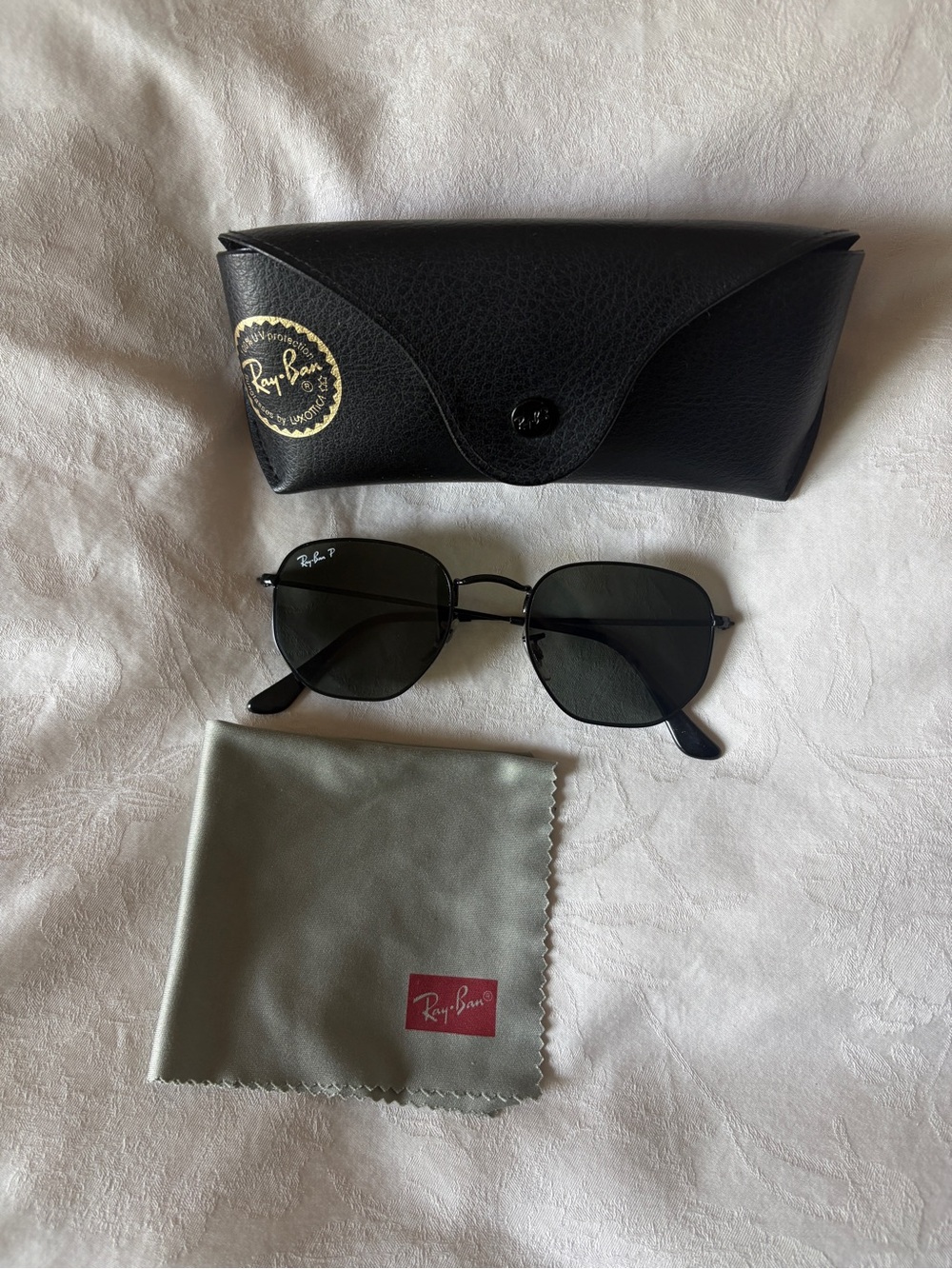 Ray-Ban Black Polarized Hexagon Sunglasses with Black Case